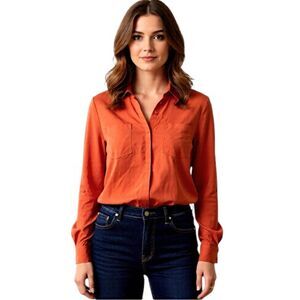 Chico’s Shirt Size 1 (8) Orange Roll Tab Sleeves